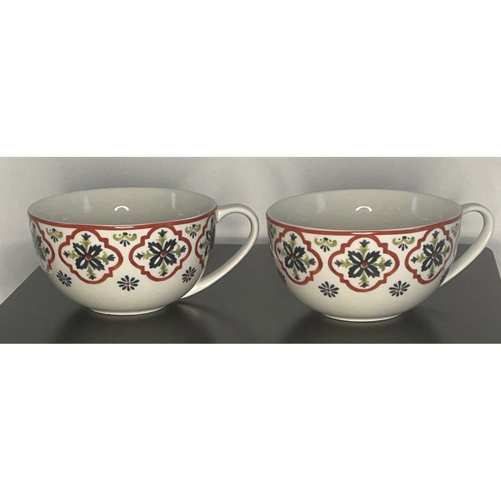 NEW Soup Bowls With Handles 222 Fifth Mercana Set Of 2 Abstract Floral Artsy